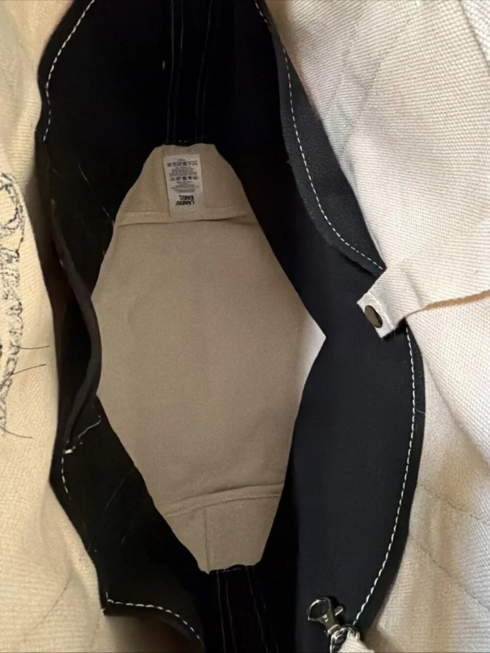 LandsEnd Canvas Pocket Tote Bag Natural Black Open Top Large Beach Pool Bag! - Picture 9 of 11